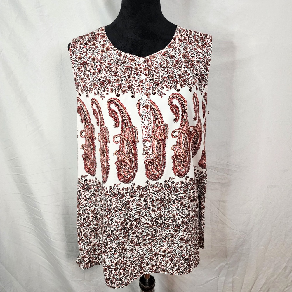CROFT & BARROW Size Medium Paisley Floral Cottagecore Sleeveless Tunic Blouse